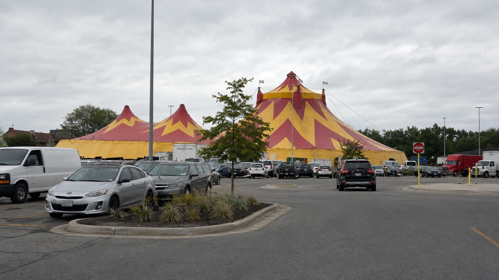 The red-and-yellow Royal Canadian Circus big top at Burlington Centre.