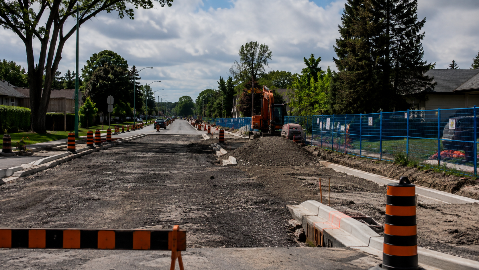 Road construction and lane restrictions on a Burlington arterial road.